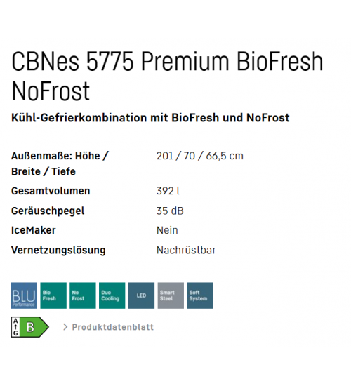 LIEBHERR利勃海尔CBNes 5775  Comfort双门独立式冰箱 无霜 生物养鲜